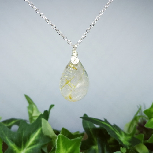 Impression】ゴールドルチルクォーツ ドロップ ペンダント シルバーB