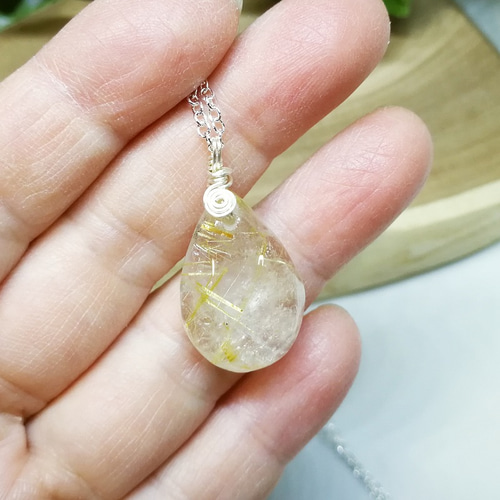 Impression】ゴールドルチルクォーツ ドロップ ペンダント シルバーB