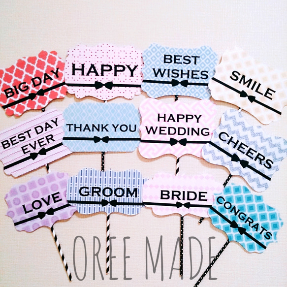 結婚式♡フォトプロップス12本セット(*ˊ˘ˋ*)。♪:*° ウェディングフォトプロップス12本セット☆ フォトプロップス