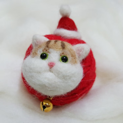 原創羊毛氈 "貓"線球鑰匙圈 聖誕節聖誕老公公貓款 第1張的照片