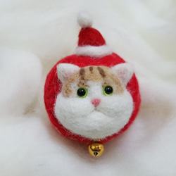 原創羊毛氈 "貓"線球鑰匙圈 聖誕節聖誕老公公貓款 第3張的照片