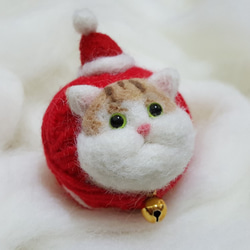 原創羊毛氈 "貓"線球鑰匙圈 聖誕節聖誕老公公貓款 第4張的照片