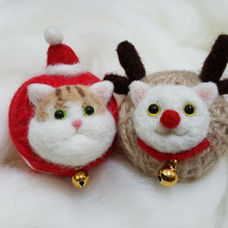 原創羊毛氈 "貓"線球鑰匙圈 聖誕節聖誕老公公貓款 第5張的照片