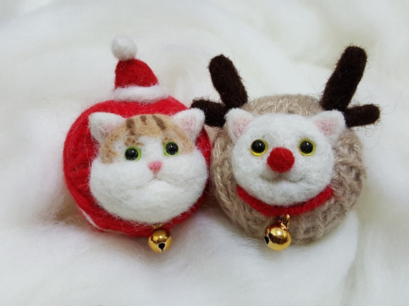 原創羊毛氈 "貓"線球鑰匙圈 聖誕節聖誕老公公貓款 第5張的照片
