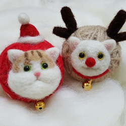 原創羊毛氈 "貓"線球鑰匙圈 聖誕節聖誕老公公貓款 第6張的照片