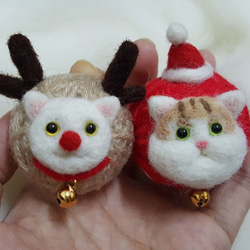 原創羊毛氈 "貓"線球鑰匙圈 聖誕節聖誕老公公貓款 第7張的照片