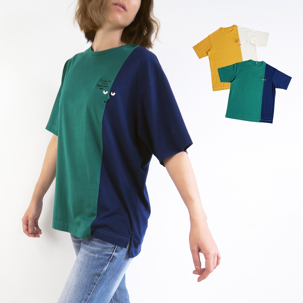 machatt リバーバイカラーTシャツ タグ付き未使用】MACHATT リバーバイカラーTシャツ黒/緑 半袖T