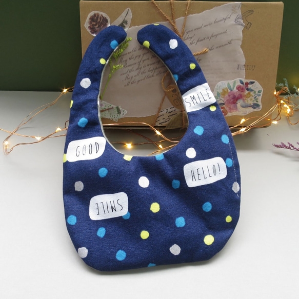 手工圍兜兜-好寶寶標籤+點點藍 第2張的照片