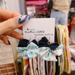 手工藍色系水玉布織耳飾 第2張的照片