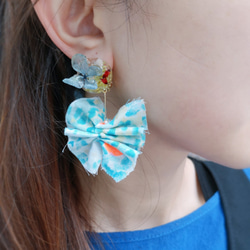 手工藍色系水玉布織耳飾 第3張的照片