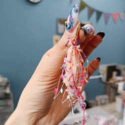 手工繽紛粉色系毛線織耳飾A 第2張的照片