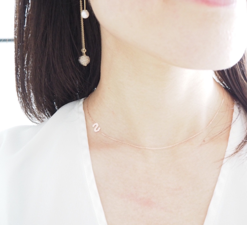 シーグラス ネックレス イニシャル レイヤード ゴールド