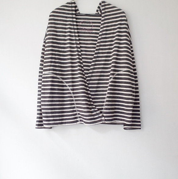 Stripe Hooded Blouse - Black 5枚目の画像