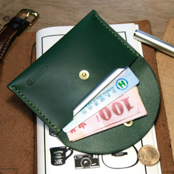 隨手名片夾/零錢包-圓 真皮手縫 (海綠色) 第2張的照片