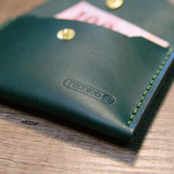 隨手名片夾/零錢包-圓 真皮手縫 (海綠色) 第3張的照片