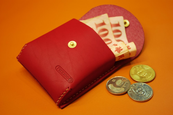 零錢小包 真皮手縫 (紅色) 第7張的照片
