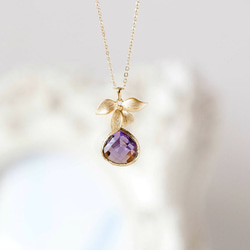 蘭花和紫水晶石項鍊 LeChaim Jewelry Gold Classy Elegance Orchid 第2張的照片