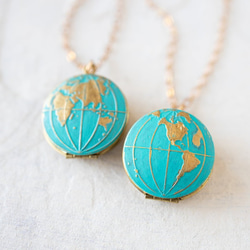 『新作』グローブネックレス LeChaim ブルー Globe World Gold Necklace 1枚目の画像