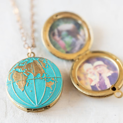 『新作』グローブネックレス LeChaim ブルー Globe World Gold Necklace 2枚目の画像