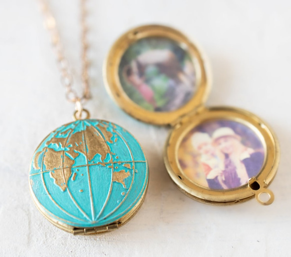 『新作』グローブネックレス LeChaim ブルー Globe World Gold Necklace 2枚目の画像