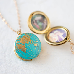 『新作』グローブネックレス LeChaim ブルー Globe World Gold Necklace 3枚目の画像