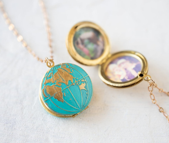 『新作』グローブネックレス LeChaim ブルー Globe World Gold Necklace 3枚目の画像