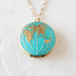 『新作』グローブネックレス LeChaim ブルー Globe World Gold Necklace 4枚目の画像