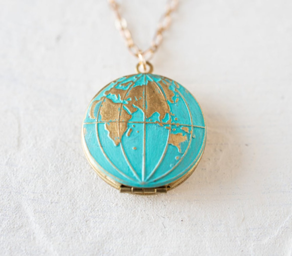 『新作』グローブネックレス LeChaim ブルー Globe World Gold Necklace 4枚目の画像