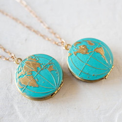 『新作』グローブネックレス LeChaim ブルー Globe World Gold Necklace 7枚目の画像