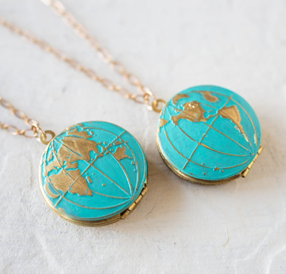 『新作』グローブネックレス LeChaim ブルー Globe World Gold Necklace 7枚目の画像