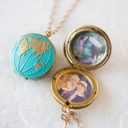 『新作』グローブネックレス LeChaim ブルー Globe World Gold Necklace 8枚目の画像