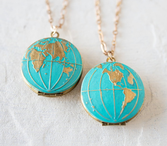 『新作』グローブネックレス LeChaim ブルー Globe World Gold Necklace 9枚目の画像