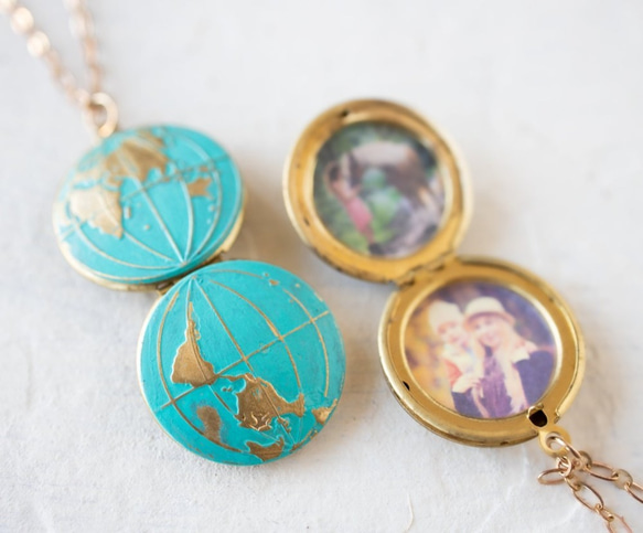 『新作』グローブネックレス LeChaim ブルー Globe World Gold Necklace 10枚目の画像