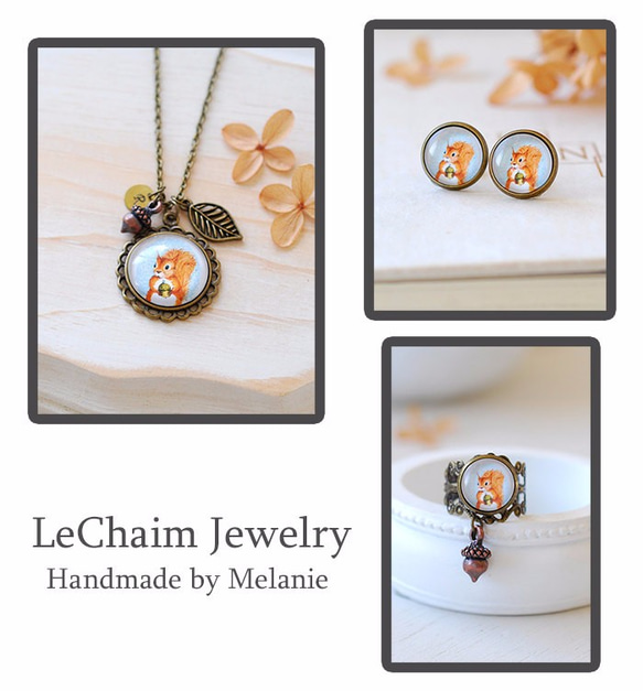 リスとドングリのネックレス。LeChaim Squirrel Acorn Leaf Necklace 5枚目の画像