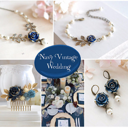 ネイビー フラワー ピアス Navy Blue Rose Flower Dangle Pierce 4枚目の画像