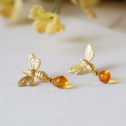 ハチとハニードロップのピアス。LeChaim Honey Drop Gold Brass Bee Pierce 2枚目の画像