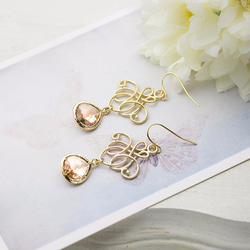 香檳玻璃石搭配金飾絲金耳針 LeChaim Champagne Glass Gold Filigree Earrings 第3張的照片