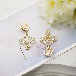 香檳玻璃石搭配金飾絲金耳針 LeChaim Champagne Glass Gold Filigree Earrings 第5張的照片