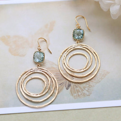 ボホスタイル・フープ・ピアス LeChaim Aqua Blue Glass Gold Hoop Pierce 2枚目の画像