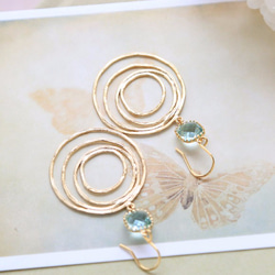 ボホスタイル・フープ・ピアス LeChaim Aqua Blue Glass Gold Hoop Pierce 3枚目の画像