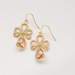 シャンパン ピアス Gold Filigree with Peach Champagne Glass Pierce 2枚目の画像