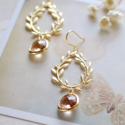 ローレル オーナメント ピアス Laurel Wreath with Champagne Stone Pierce 4枚目の画像