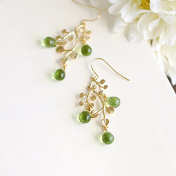 ペリドット ストーン ブランチ ピアスGold Leaf Tree Branch Peridot Pierce 4枚目の画像