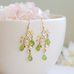 ペリドット ストーン ブランチ ピアスGold Leaf Tree Branch Peridot Pierce 5枚目の画像