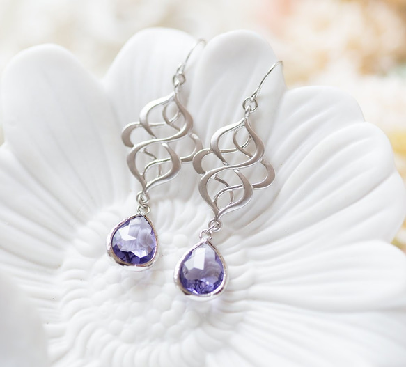銀f絲和紫水晶石耳環-紫水晶紫耳環 第3張的照片
