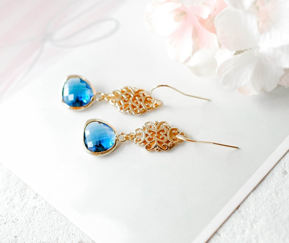 LeChaim珠寶金吊飾和藍寶石藍色玻璃滴 第2張的照片
