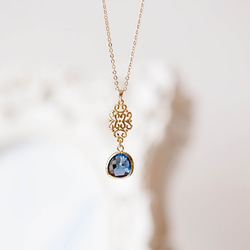 LeChaim珠寶金吊飾和藍寶石藍色玻璃滴 第4張的照片