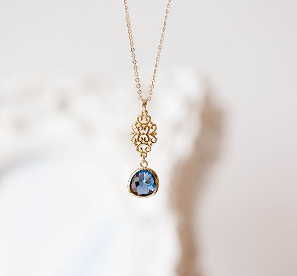 LeChaim珠寶金吊飾和藍寶石藍色玻璃滴 第4張的照片