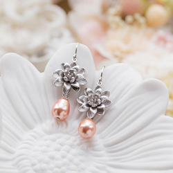 LeChaim珠寶★母親節禮物★銀蓮花和桃花吊式珍珠耳環 第1張的照片