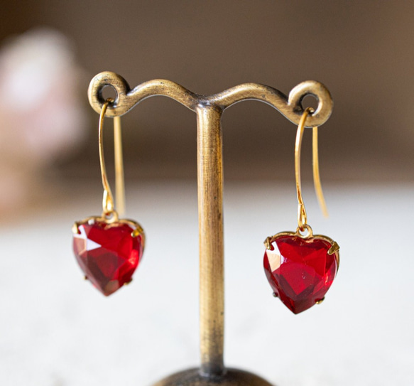 LeChaim珠寶復古紅色心石耳環 第2張的照片